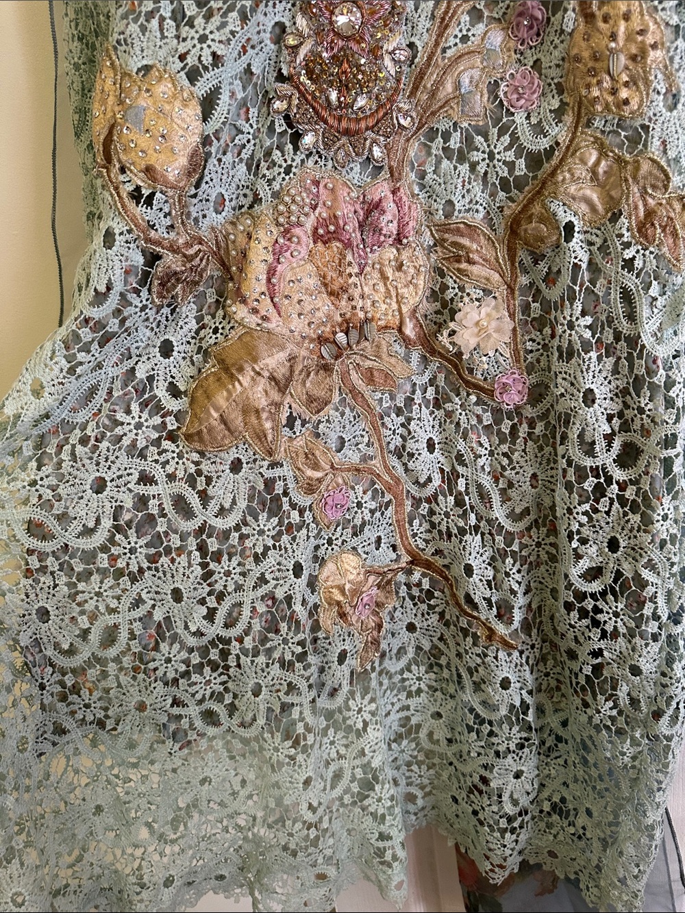 Embroidered Mint Green Lace Overlay Dress - Picture 4 of 14